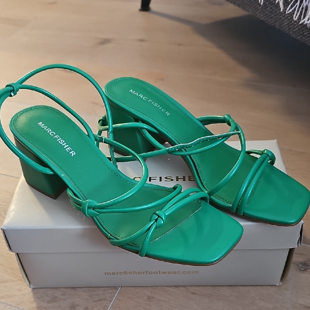 Marc Fisher Teal Knot-Strap Block Heel Sandals